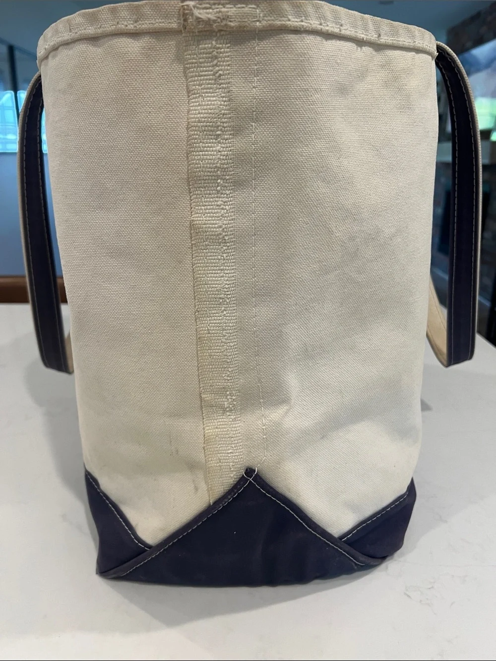 L.L. Bean Cream XL Canvas Tote with Navy Trim - Personalized POMEROY